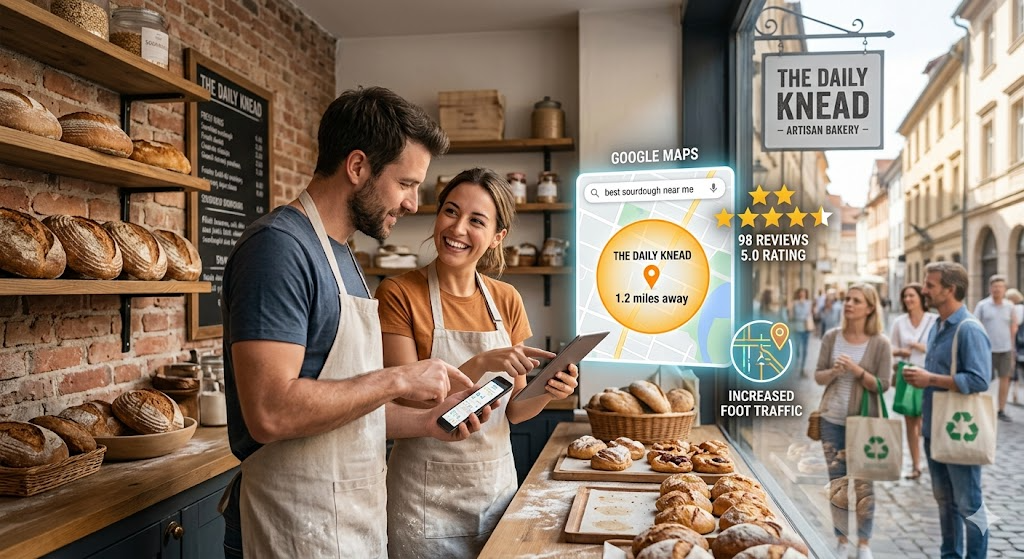 a small business or shop demonstrating their online local presence