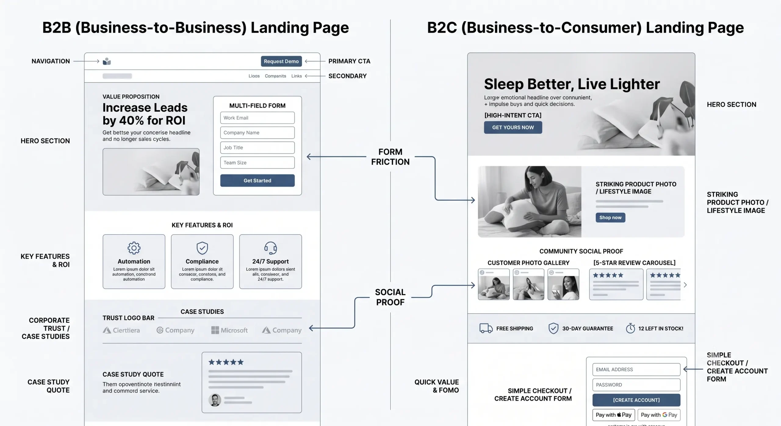 b2b vs b2c landing pages for high conversions